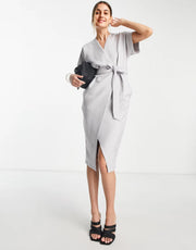 Closet London Womens Tall Kimono Wrap Dress In Grey