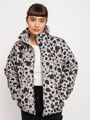 Womens Vans Foundry Print Puffer Jacket in Black And Beige
