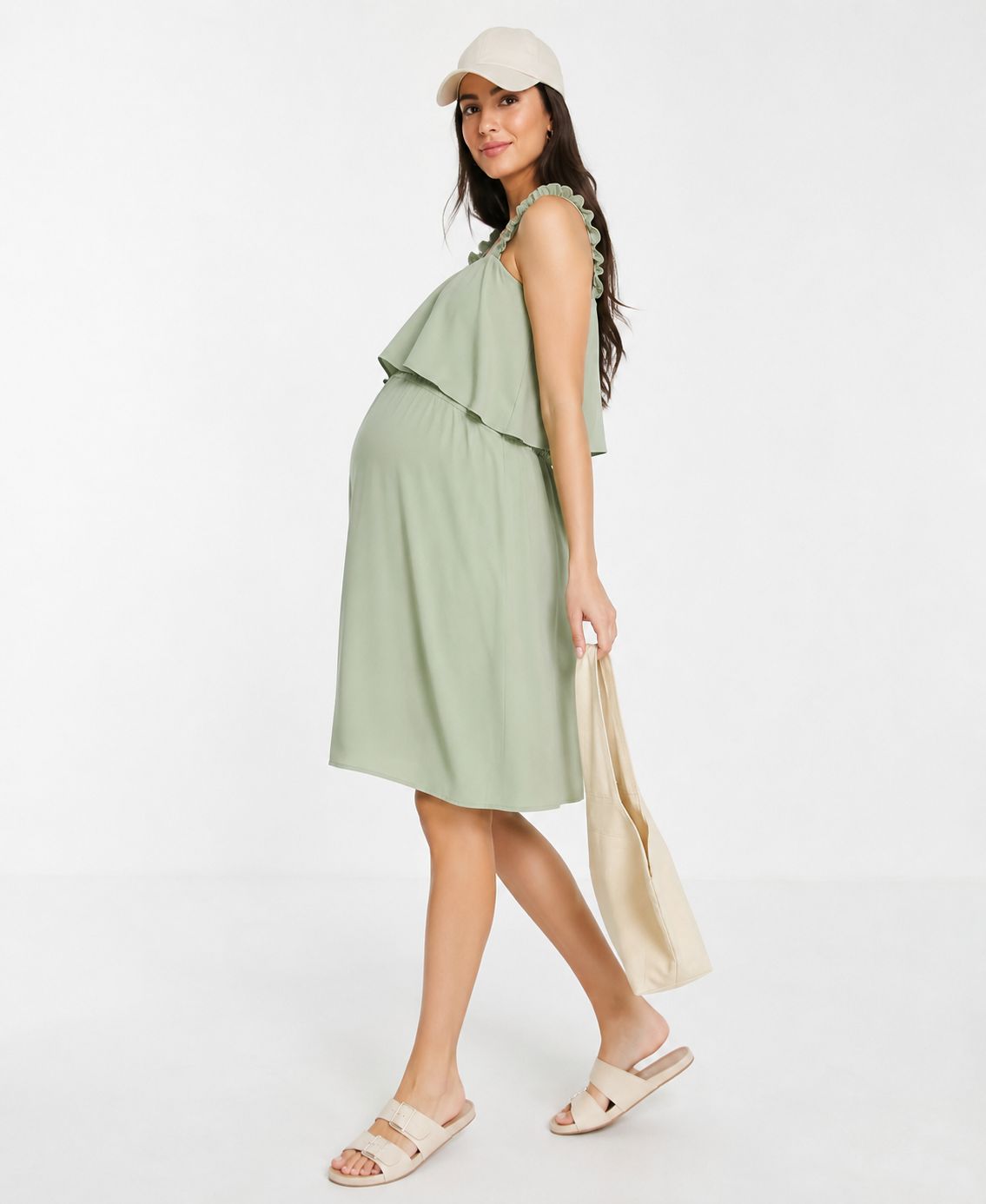MAMALICIOUS Womens Maternity Knee Length Dress in Sage Green
