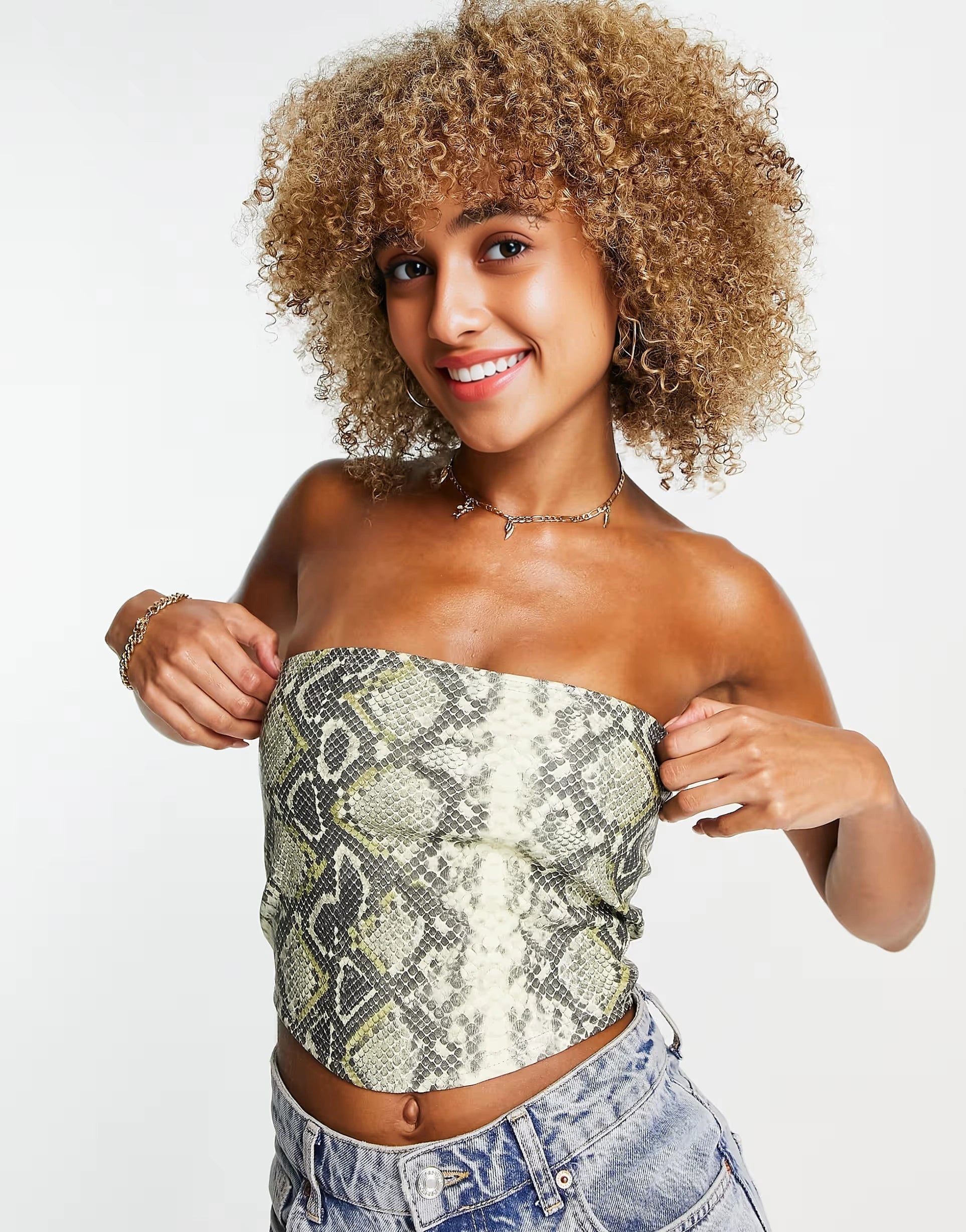 Fashionkilla Womens Leather Look Corset Top Co-Ord In Snake Print