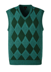 Mens Devils Advocate Printed Vest In Green Argyle Print