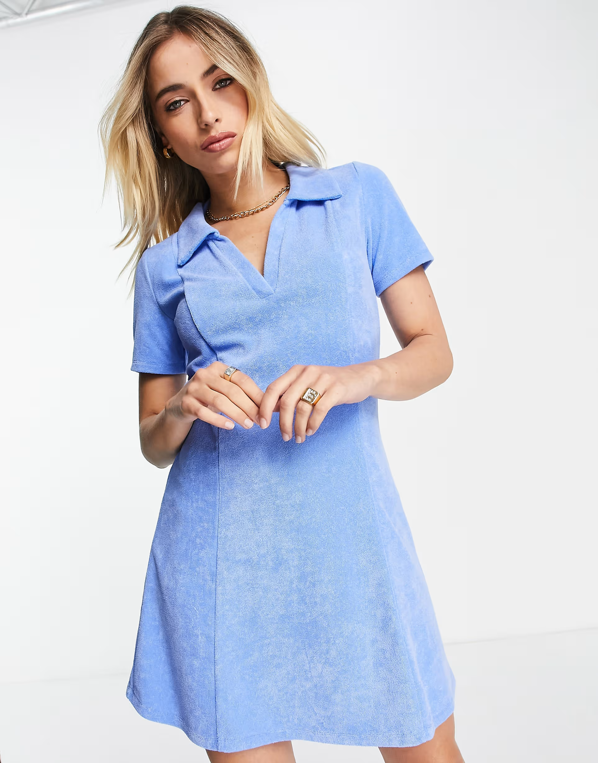 Monki Womens Towelling Tennis Dress in Bright Blue