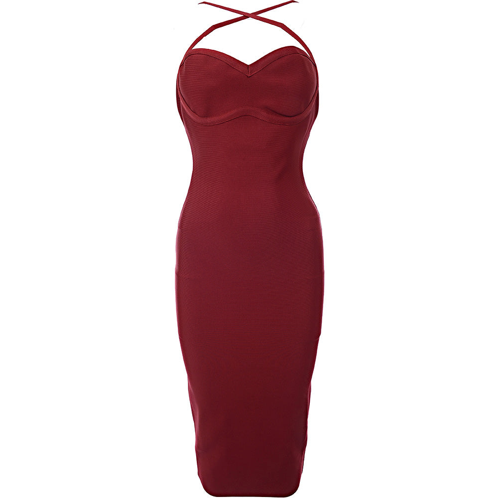 Rare London Womens Bandage Bodycon Midi Dress In Wine