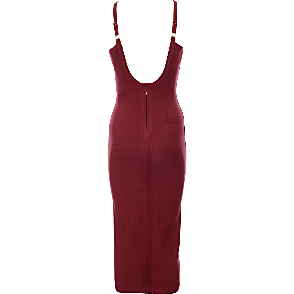 Rare London Womens Bandage Bodycon Midi Dress In Wine