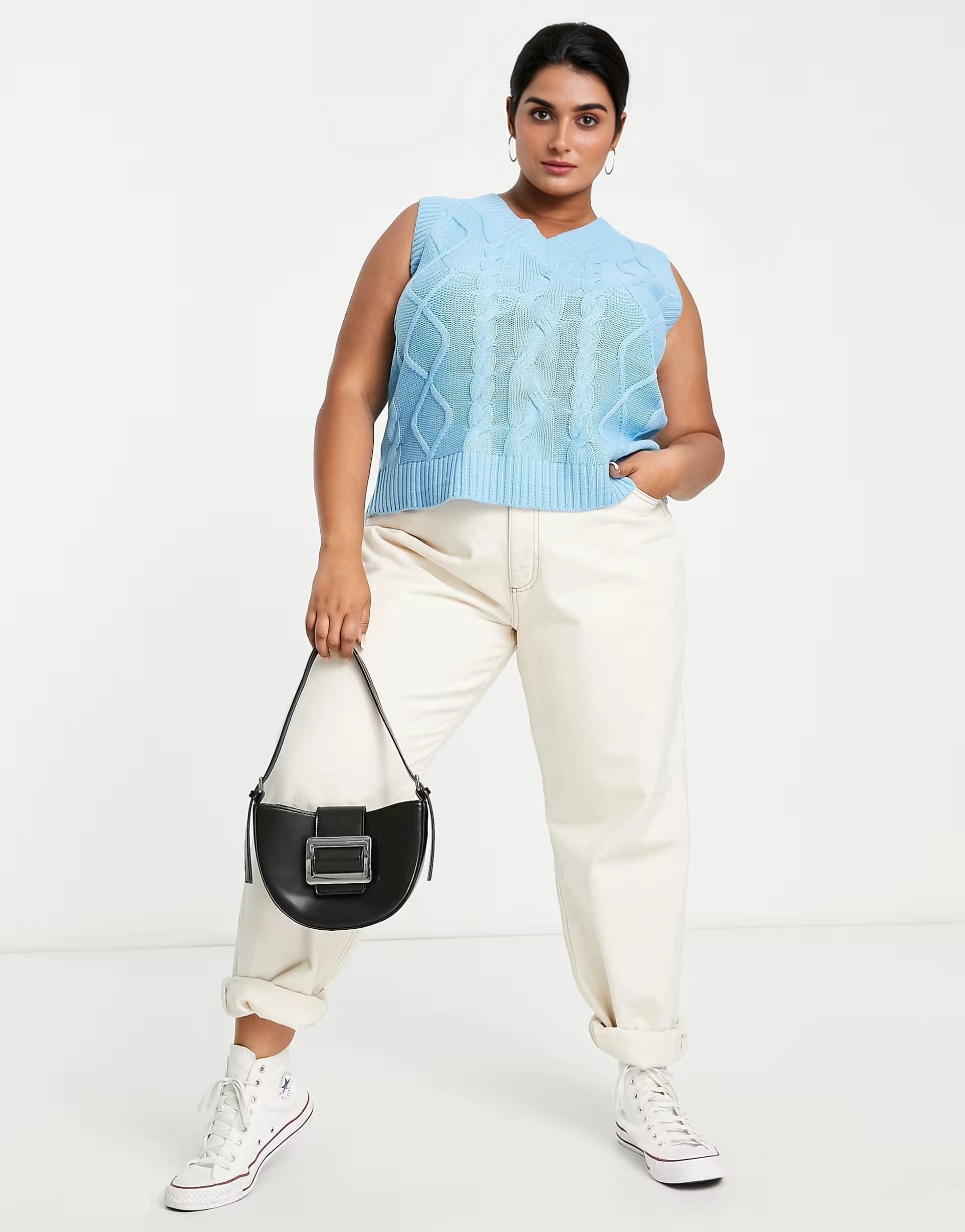 Yours Womens Cable Knitted Vest In Blue