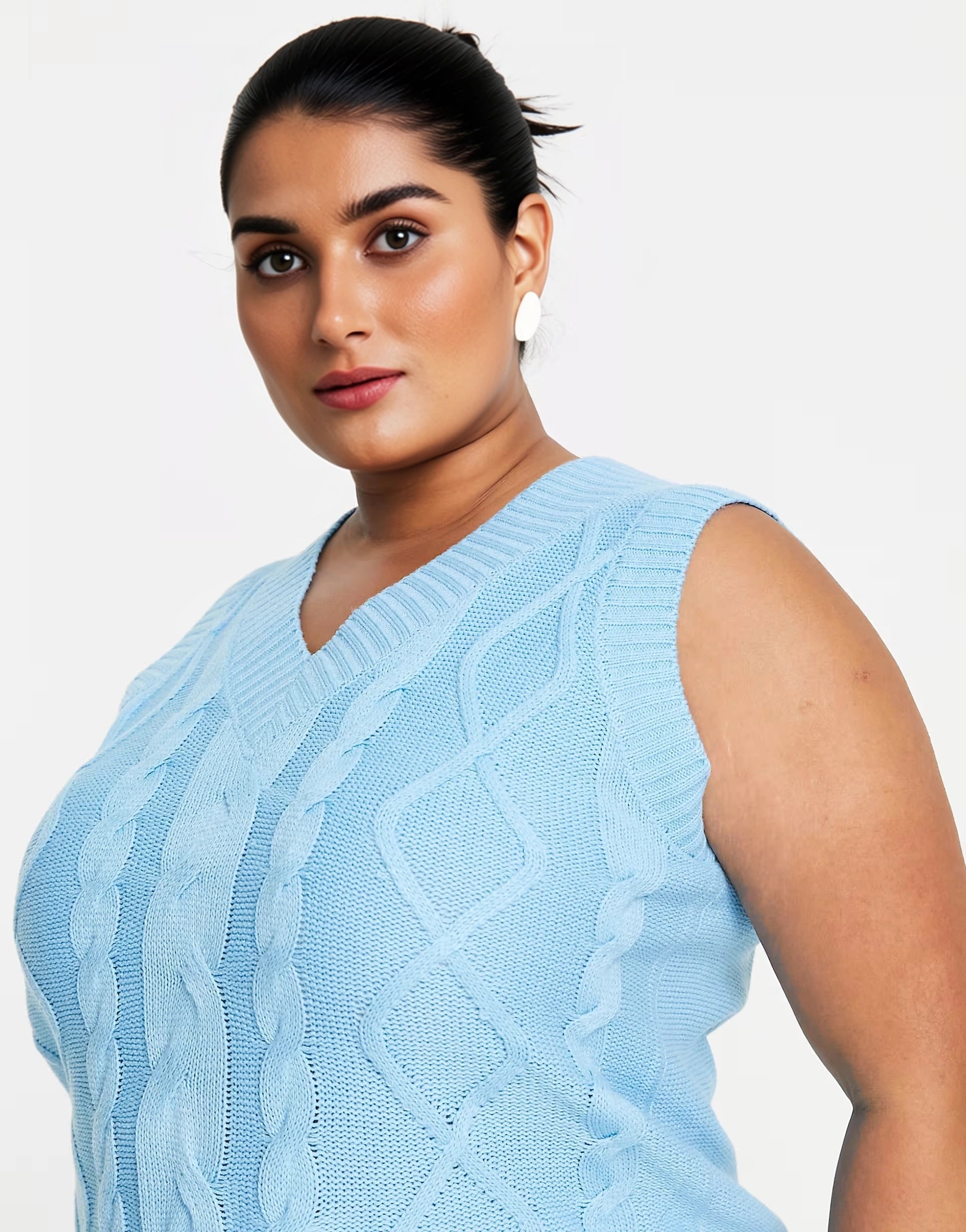 Yours Womens Cable Knitted Vest In Blue
