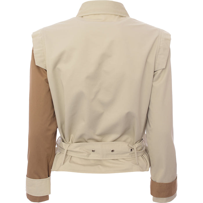 Unique21 Petite Womens Beige Contrast Color Cropped Jacket