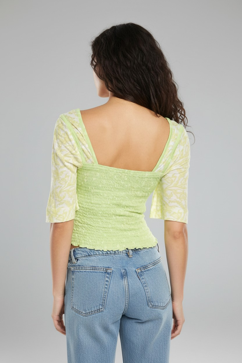 Free People Womens Marigold Shirred Bodice Top In Green