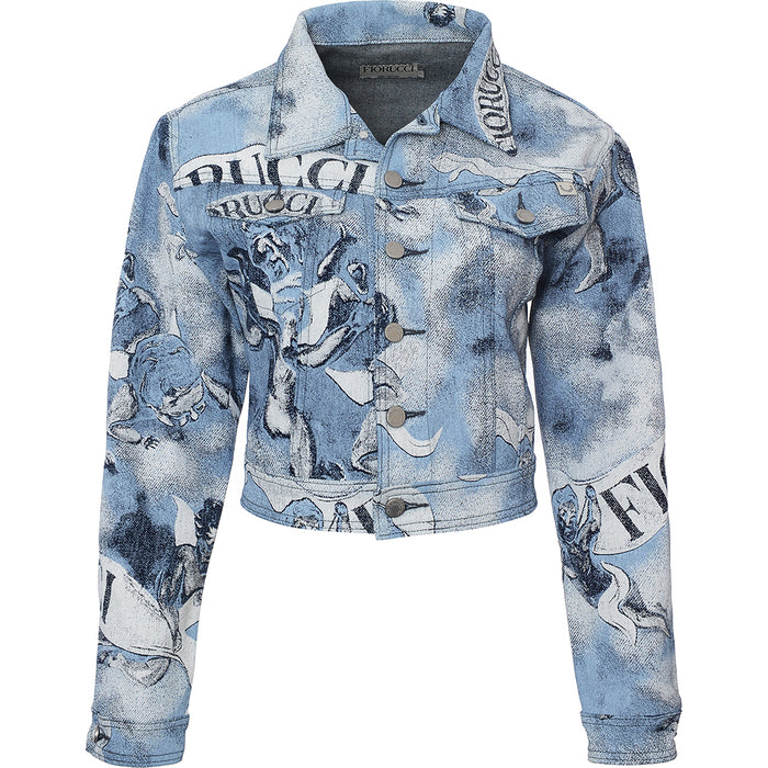 Fiorucci Women's Blue Denim Milano Angel Cropped Jacket Co-Ord