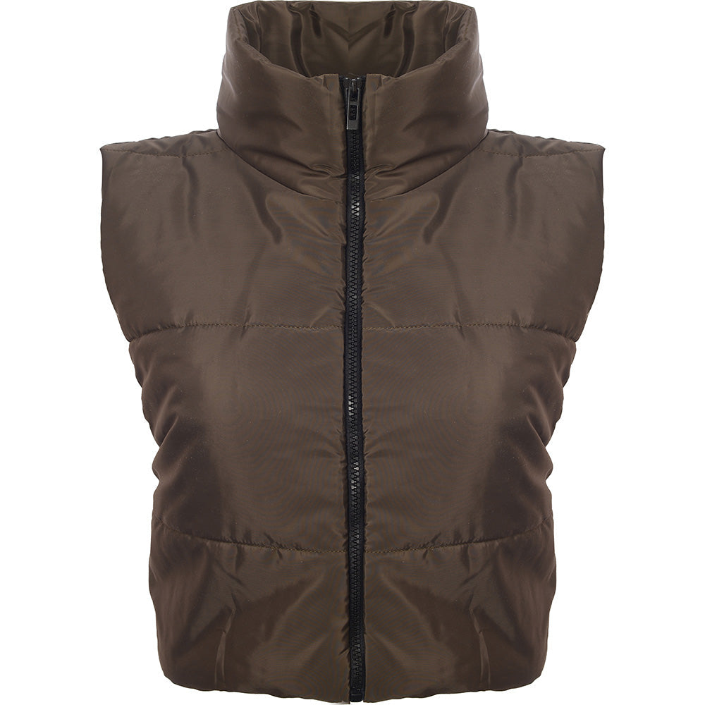 I Saw It First Womens Khaki Puffer Cropped Gilet