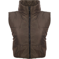 I Saw It First Womens Khaki Puffer Cropped Gilet