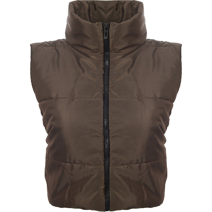 I Saw It First Womens Khaki Puffer Cropped Gilet