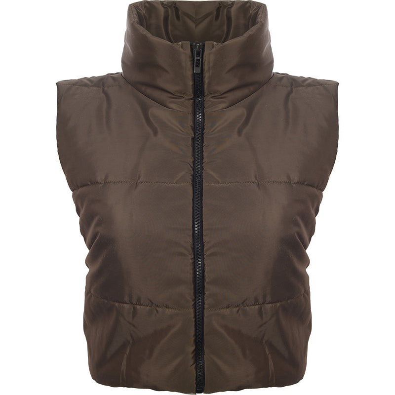 I Saw It First Womens Khaki Puffer Cropped Gilet