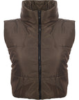 I Saw It First Womens Brown Puffer Cropped Gilet