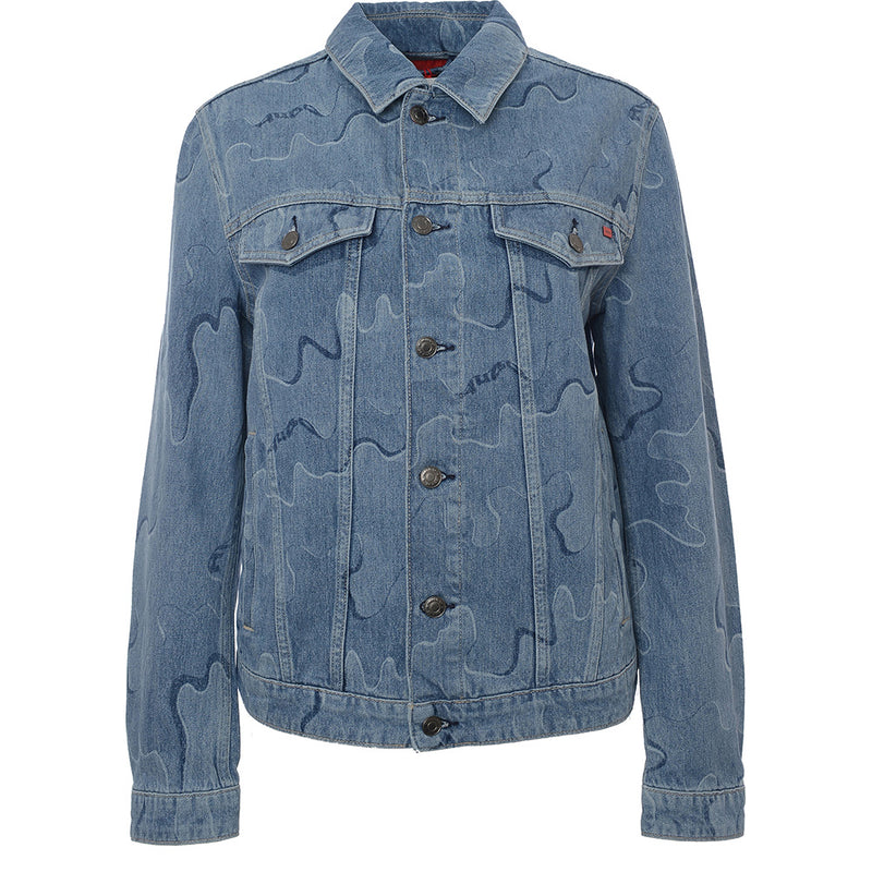 HUGO Men's Bright Blue 078 Denim Jacket With All Over Print