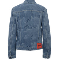 HUGO Men's Bright Blue 078 Denim Jacket With All Over Print