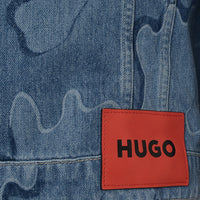 HUGO Men's Bright Blue 078 Denim Jacket With All Over Print