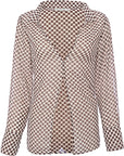 Abercrombie & Fitch Womens Brown Sheer Shirt with Checkerboard