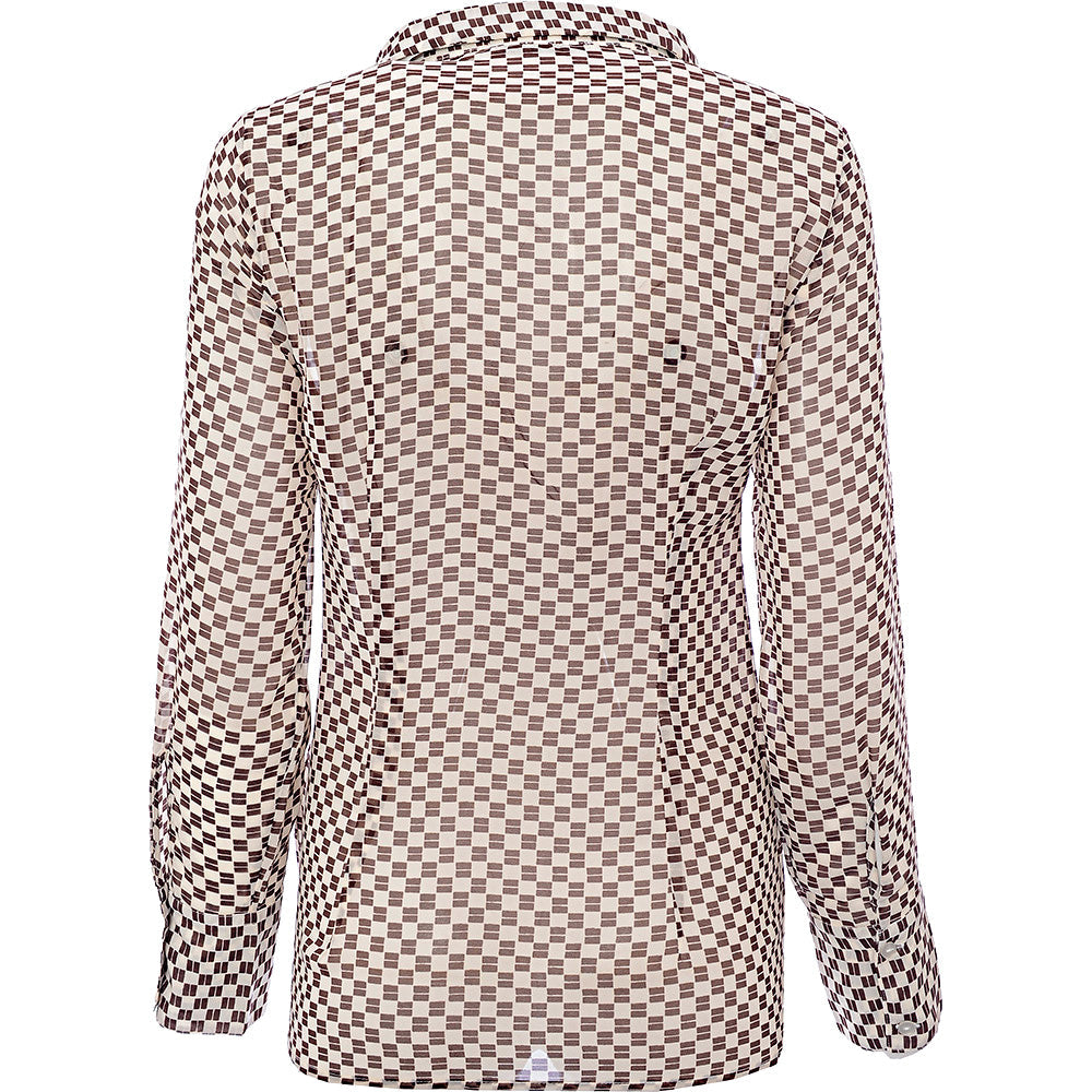 Abercrombie & Fitch Womens Brown Sheer Shirt with Checkerboard