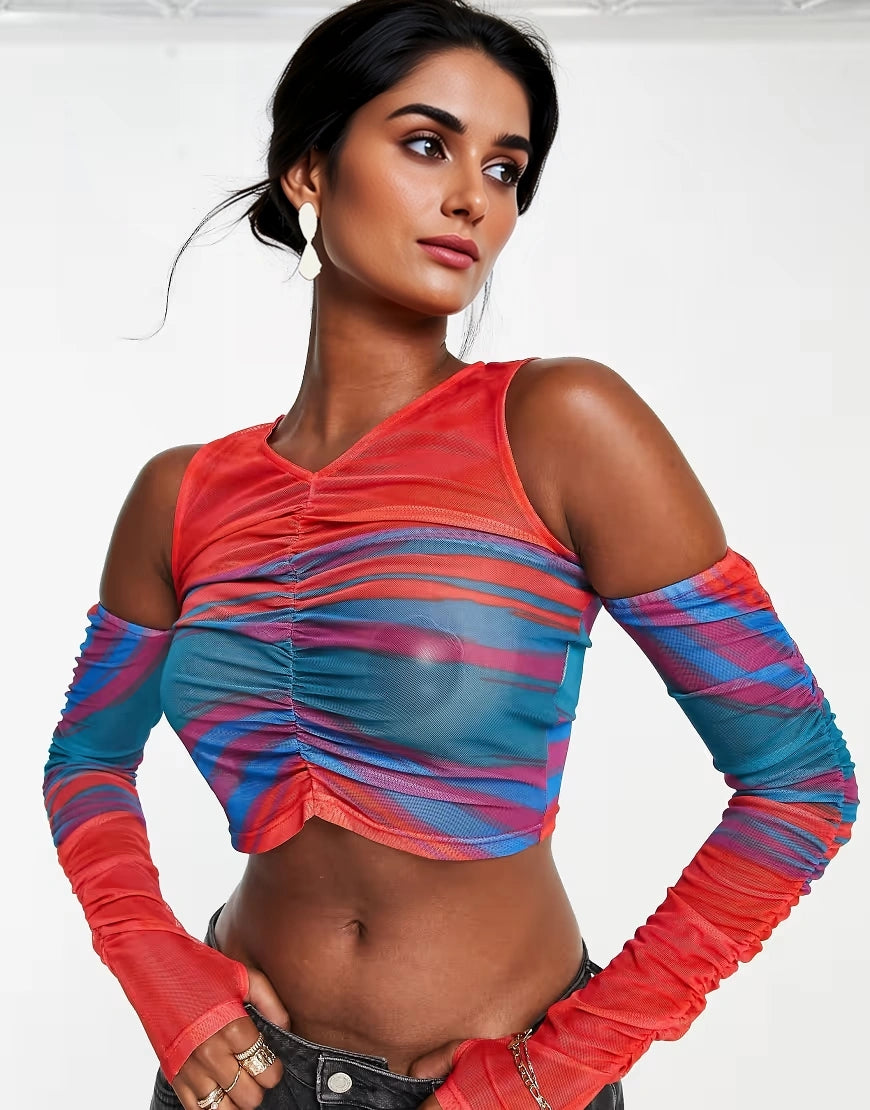 Annorlunda Womens Stripe Cold-Shoulder Knit Top In Multi