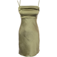 Parallel Lines Womens Asymmetric Satin Mini Dress In Khaki