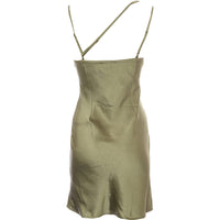 Parallel Lines Womens Asymmetric Satin Mini Dress In Khaki