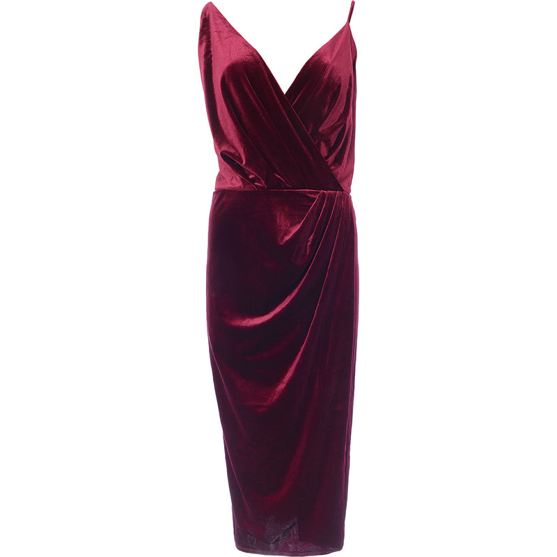 Little Mistress Plus Women's Ruby Wrap Front Velvet Cami Midi Dress