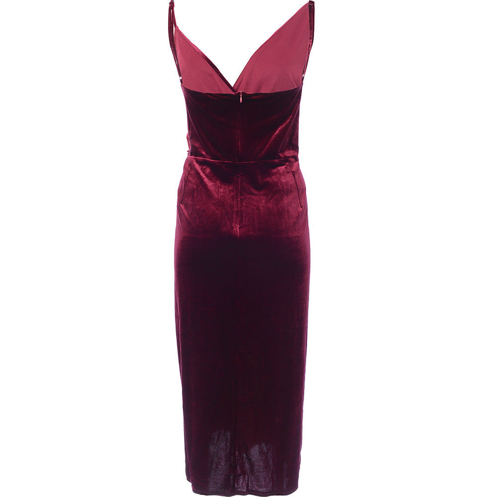 Little Mistress Plus Women's Ruby Wrap Front Velvet Cami Midi Dress