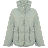 Urban Revivo Women's Green Quilted Jacket with Faux Fur Trim