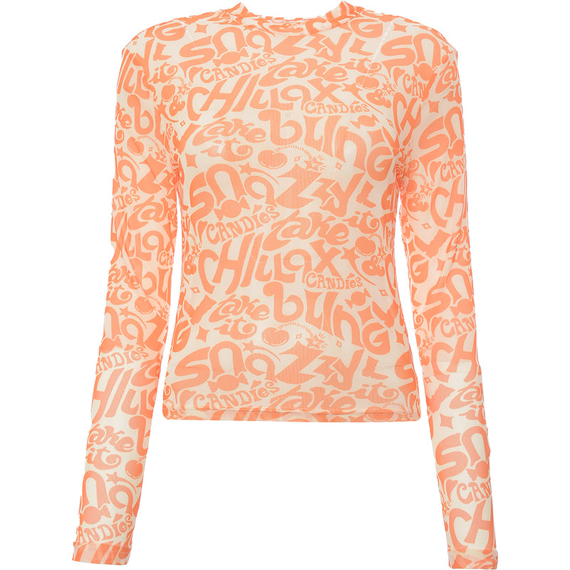 Urban Revivo Women's Orange Printed Long Sleeve T-Shirt