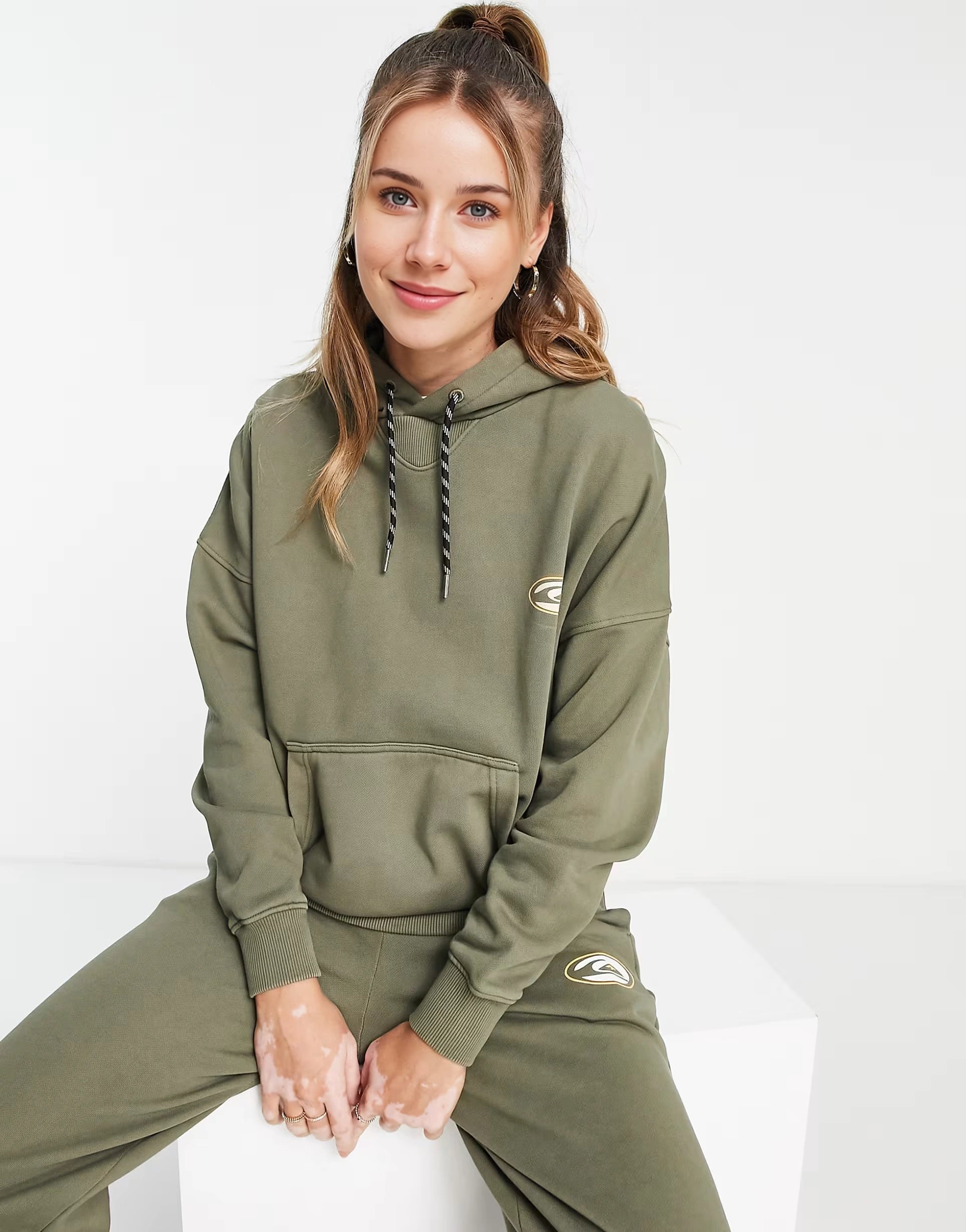 Womens Quiksilver Oversized Hoodie in Khaki