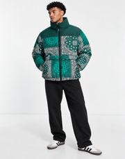 Sixth June Mens Bandana Paisley Print Puffer in Green