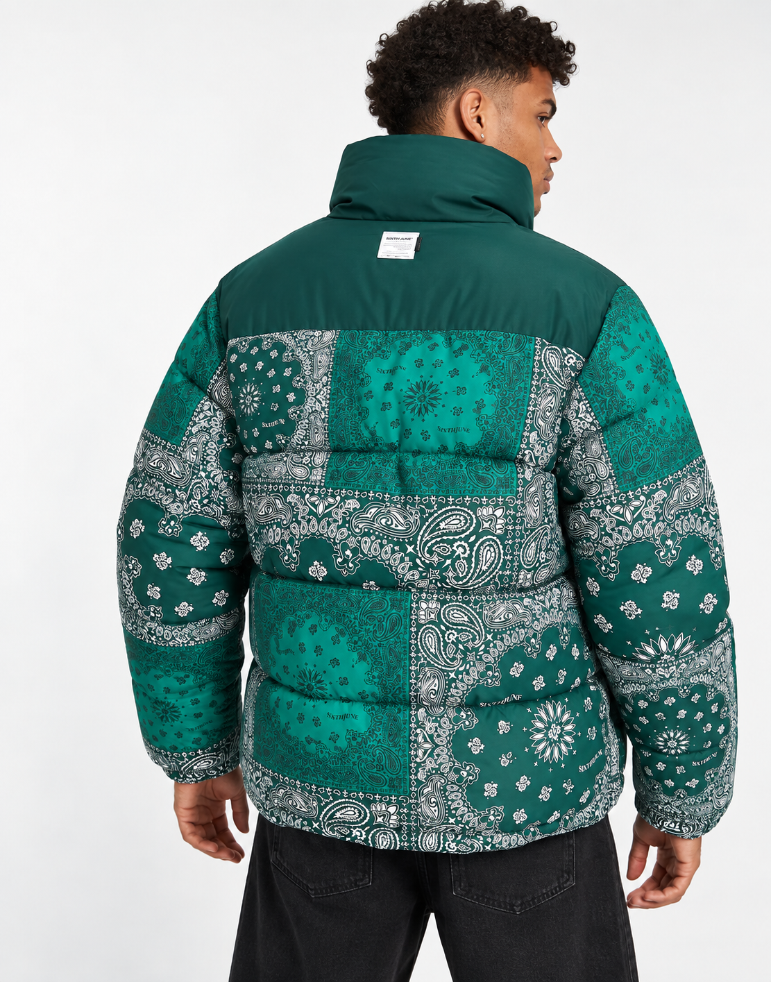 Sixth June Mens Bandana Paisley Print Puffer in Green