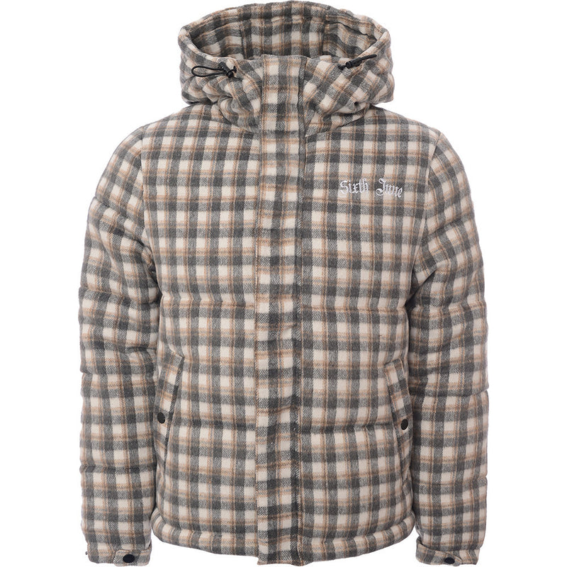 Sixth June Men's Grey Check Back Embroidered Oversized Puffer Jacket