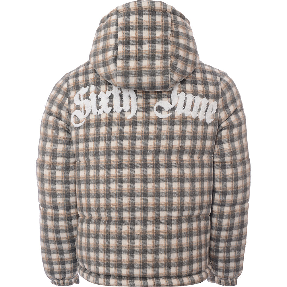 Sixth June Men's Grey Check Back Embroidered Oversized Puffer Jacket