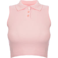 Daisy Street Womens Pink Sleeveless Polo Crop Top