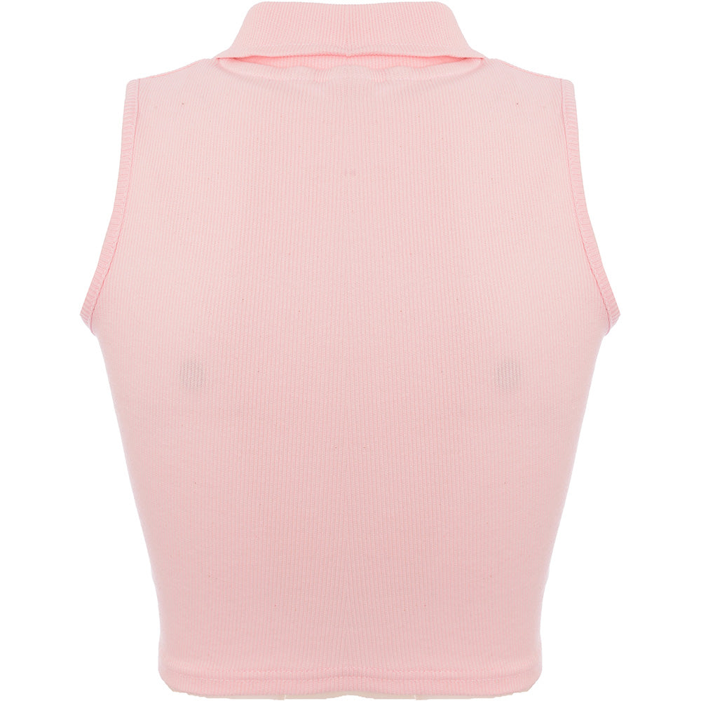 Daisy Street Womens Pink Sleeveless Polo Crop Top