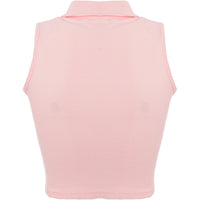 Daisy Street Womens Pink Sleeveless Polo Crop Top