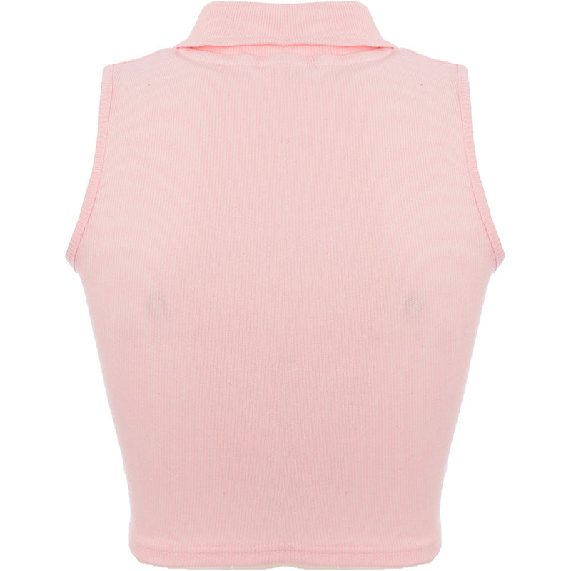 Daisy Street Womens Pink Sleeveless Polo Crop Top