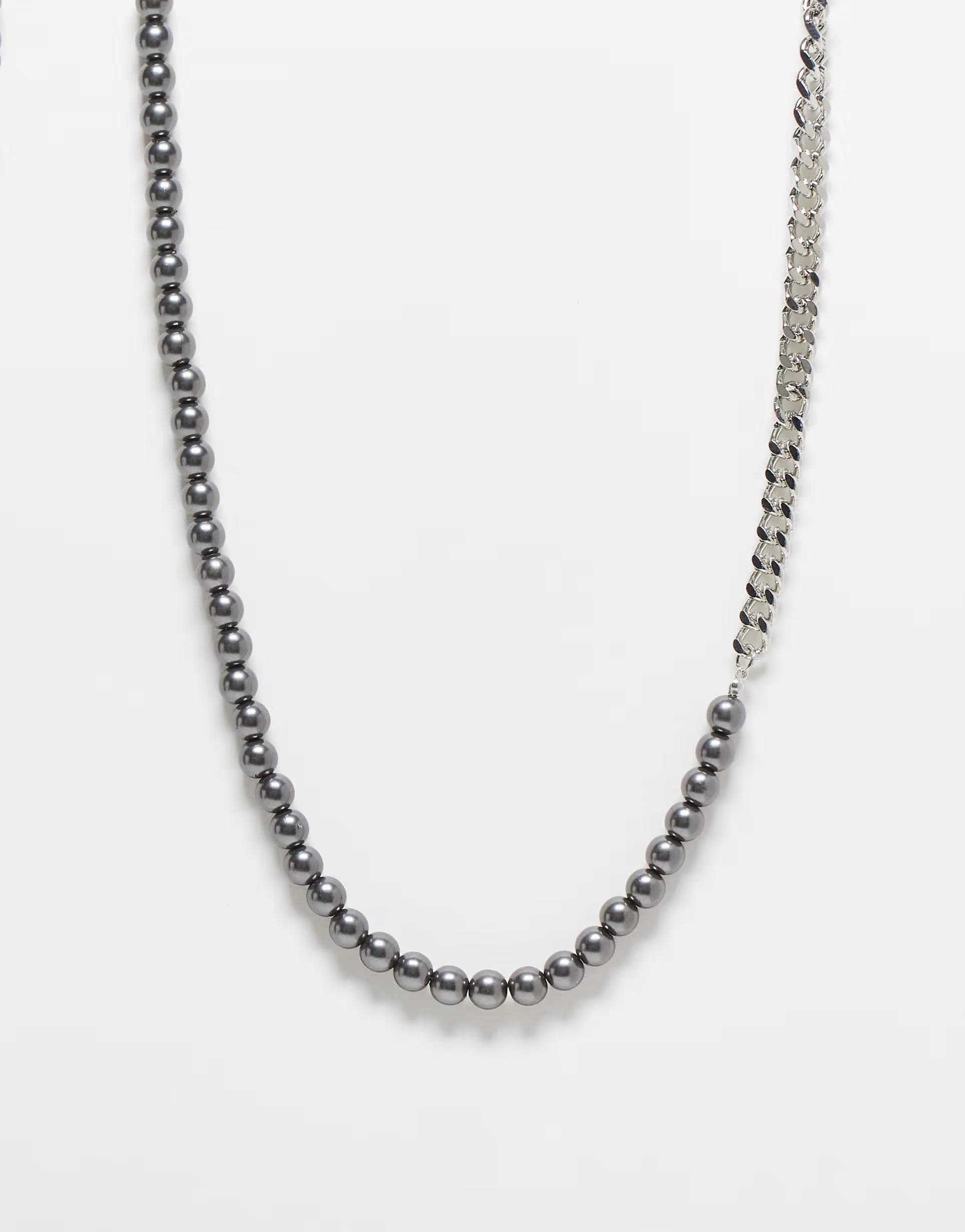 Faded Future Mens Grey Pearl And Chain Necklace In Silver