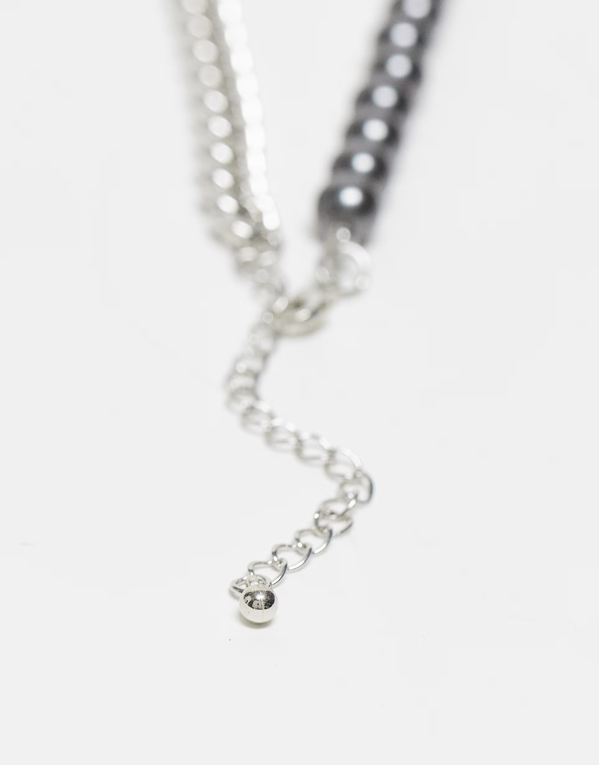 Faded Future Mens Grey Pearl And Chain Necklace In Silver