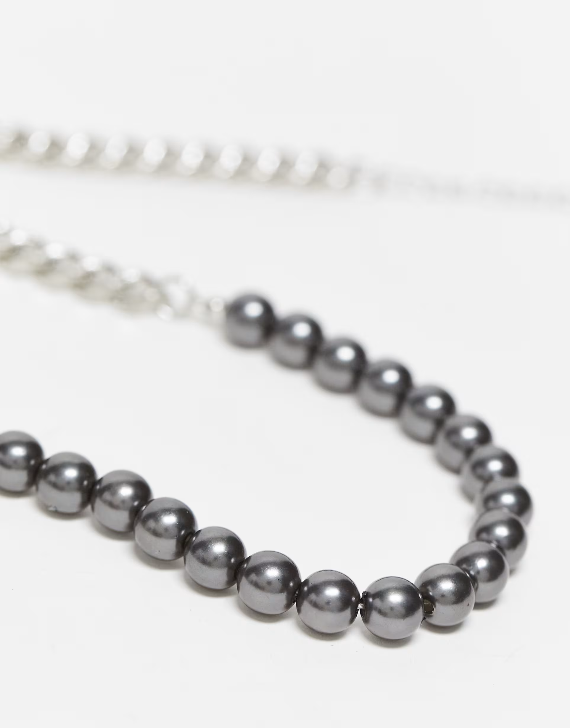 Faded Future Mens Grey Pearl And Chain Necklace In Silver