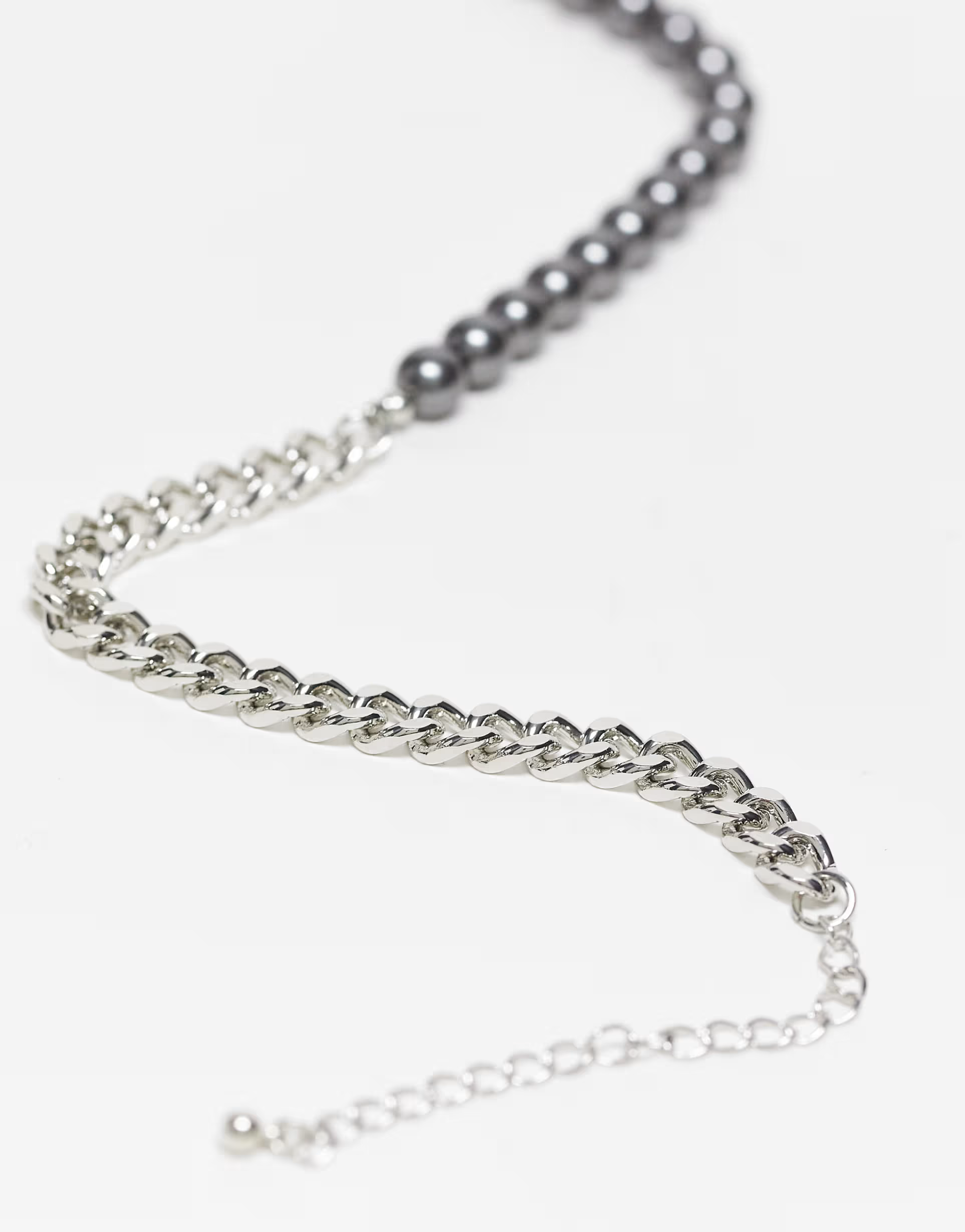 Faded Future Mens Grey Pearl And Chain Necklace In Silver