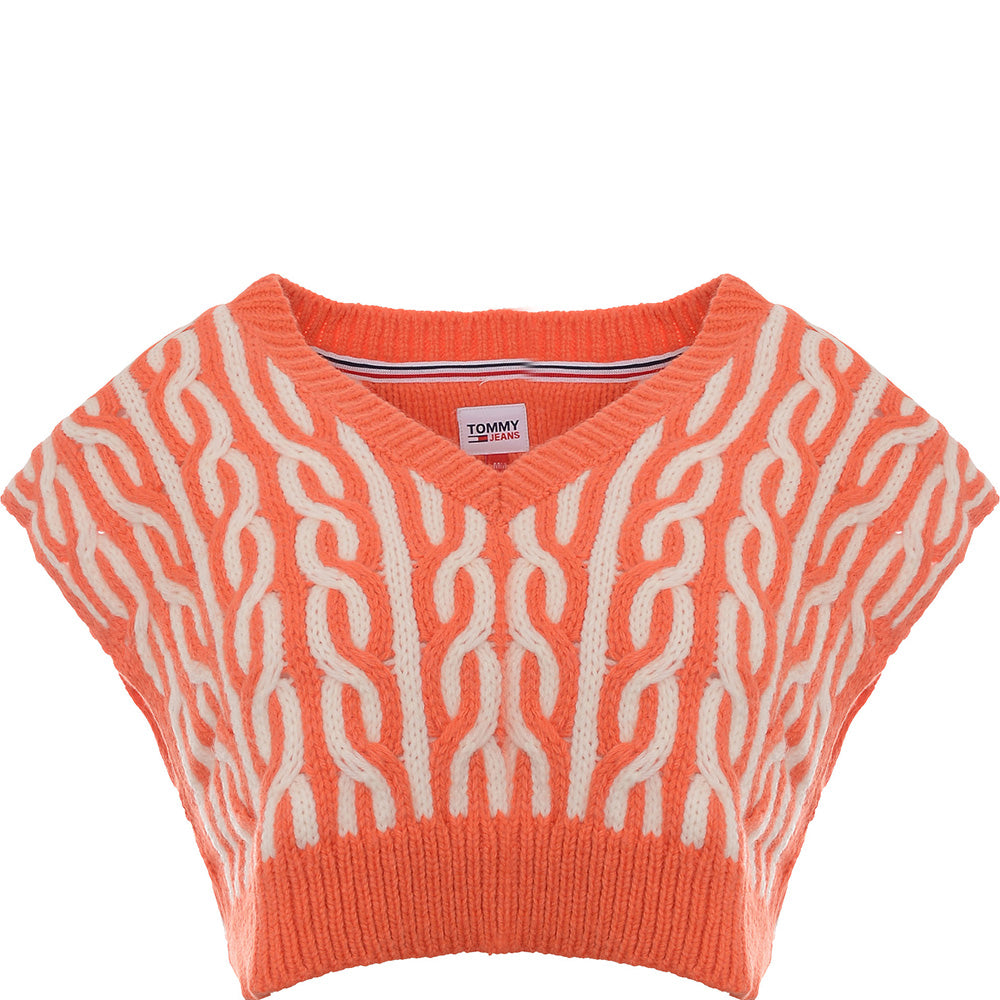 Tommy Jeans Women's Orange Super Crop Plaited Sweater Vest