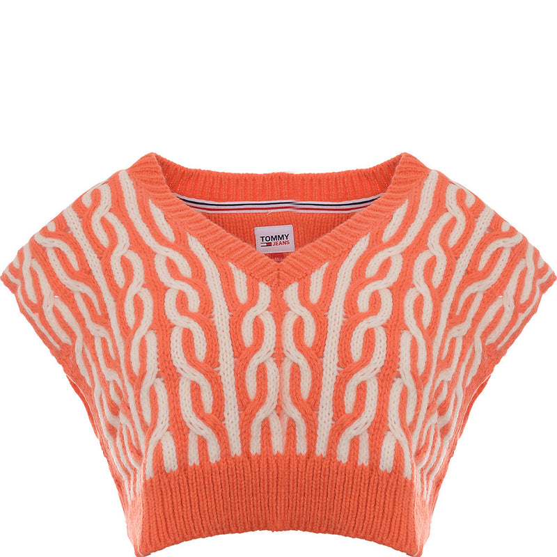 Tommy Jeans Women's Orange Super Crop Plaited Sweater Vest