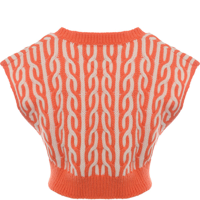 Tommy Jeans Women's Orange Super Crop Plaited Sweater Vest