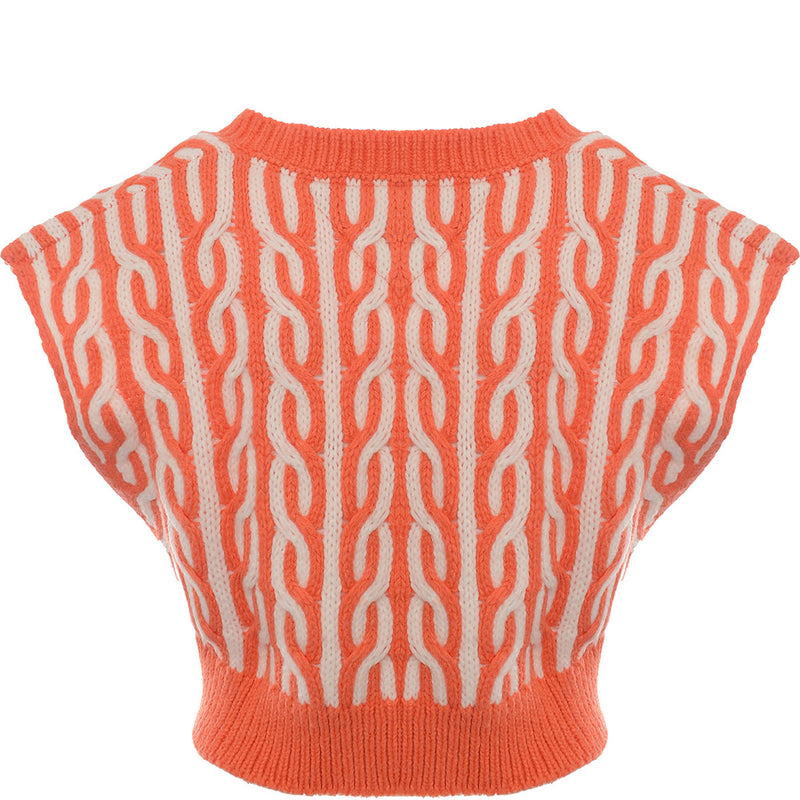 Tommy Jeans Women's Orange Super Crop Plaited Sweater Vest