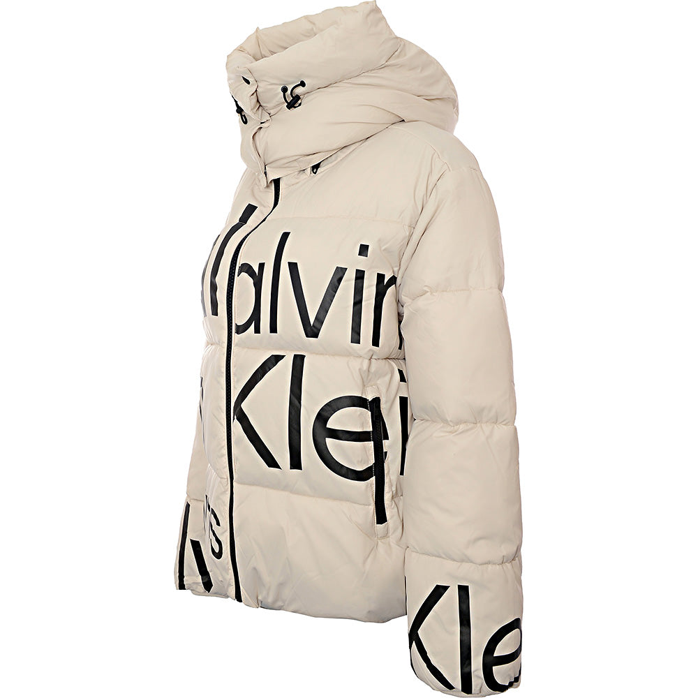 Calvin Klein Jeans Unisex Eggshell Bold Disrupted Logo Hooded Puffer Jacket