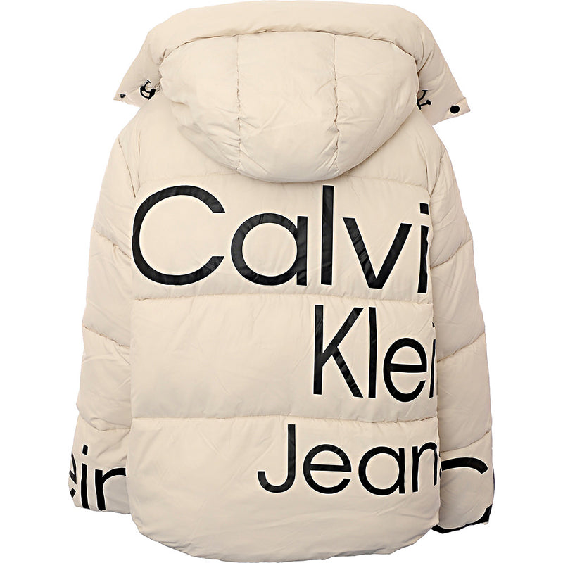 Calvin Klein Jeans Unisex Eggshell Bold Disrupted Logo Hooded Puffer Jacket