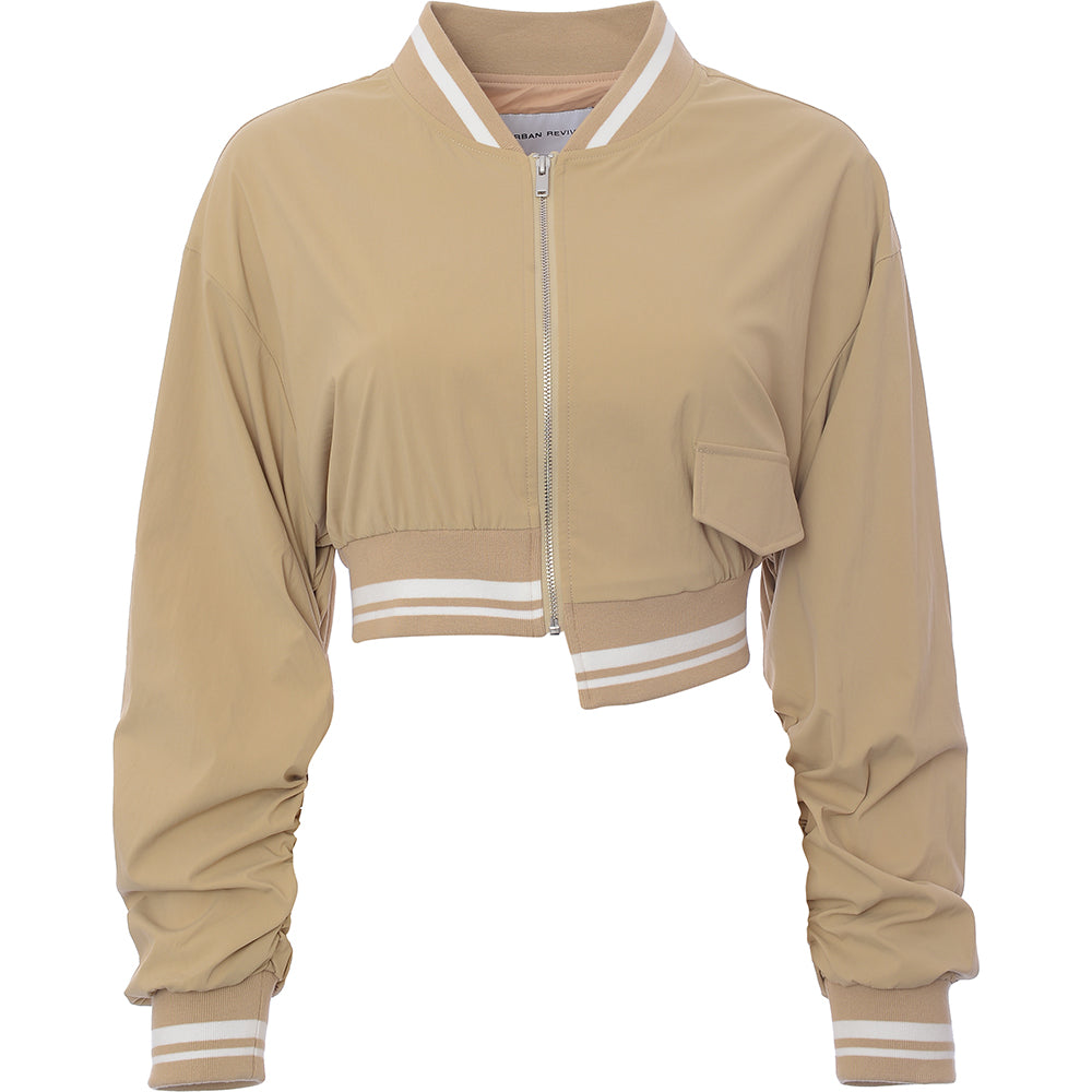 Urban Revivo Women's Khaki Contrast Trim Bomber Jacket